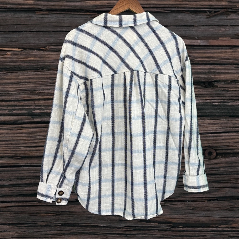 Ashley By 26 International Blue and Cream Plaid Shirt - Picture 2 of 4